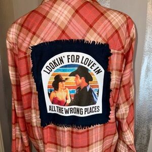 Urban Cowboy Flannel Shirt Rust/Peach Upcycled Country Western Ladies